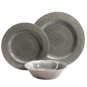 Studio California Mauna 12 Piece Dinnerware Set in  Gray Crackle Look Decal