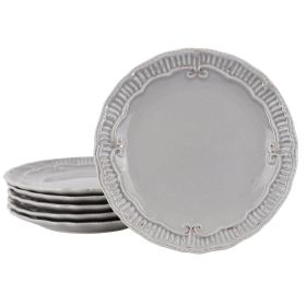 Modern Southern Home Capri 6 Piece 9 Inch Stoneware Embossed Dessert Plate Set in Grey