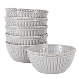 Modern Southern Home Capri 6 Piece 6 Inch Stoneware Embossed Cereal Bowl Set in Grey