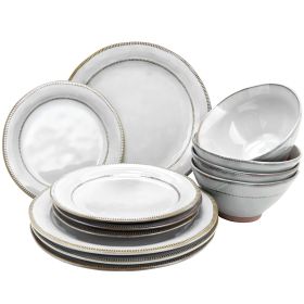 Gibson Elite Terranea 12 Piece Stoneware Dinnerware Set in White, Service for 4