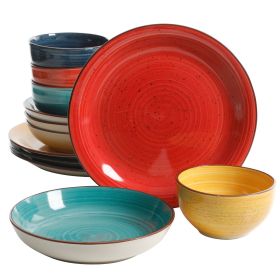 Gibson Color Speckle 12 Piece Mix and Match Double Bowl Dinnerware Set in 4 Assorted Colors