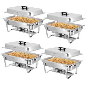 MegaChef 9.5 Quart Foldable Stainless Steel Professional Chafing Dish/Food Warmer/Buffet Server Serving Trays, Set of 4