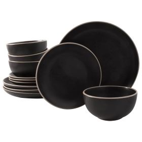 Gibson Home Rockaway 12 Piece Stoneware Dinnerware Set in Black