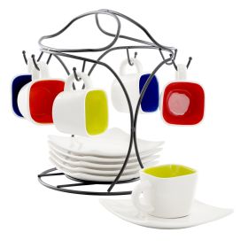 Gibson Home Crenshaw 13 Piece Square Stoneware Espresso Cup Set with Metal Stand