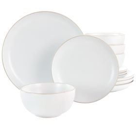 Gibson Home Rockaway 12 Piece Stoneware Dinnerware Set in White