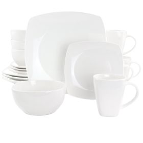 Gibson Elite Soho Lounge 16 Piece Square Fine Ceramic Dinnerware Set in White