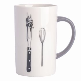 Babish 15 Ounce Tall Fine Ceramic Fork and Whisk Mug in White