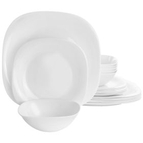 Gibson Ultra Piazza 18 Piece Soft Square Tempered Opal Glass Dinnerware Set in White