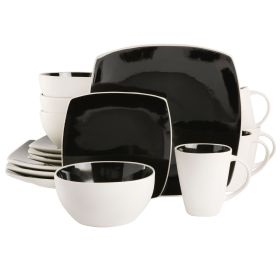 Gibson Elite Soho Lounge 16 Piece Stoneware Dinnerware Set in Black/White