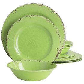 Gibson Mauna 12 Piece Melamine Dinnerware Set in Crackle Green