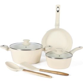 Gibson Home Plaza Cafe 7 Piece Forged Aluminum Cookware Set in Linen