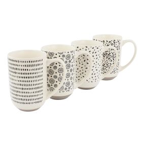 Mr. Coffee Dutton Springs 4 Piece 19 Ounce Stoneware Assorted Designs Mug Set in White
