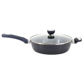 Oster Hawke 3.9 Quart Ceramic Nonstick Aluminum Saute Pan with Lid in Dark Blue