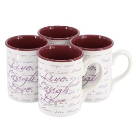 Gibson Home Inspirational Words Live, Laugh, Love 4 Piece 16 Ounce Stoneware Mug Set in Purple