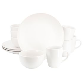 Gibson Home Everyday Plus 12 Piece Round Stoneware Dinnerware Set in White