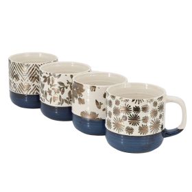 Gibson Home Spruce Garden Assorted 4 Piece 17 Ounce Stoneware Mug Set in Blue