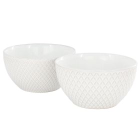 Gibson Elite Earlhart 2 Piece 6 Inch Ribbed Stoneware Cereal Bowl Set in White