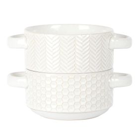 Gibson Elite Earlhart 2 Piece 6 Inch Ribbed Stoneware Soup Bowl Set with Handles in White