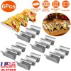 6Pcs Taco Holders Stainless Steel Taco Holder Stand Shell Rack Taco Baking Tray Plates w/ Handle Hold 2 Or 3 Tacos Safe For Dishwasher Oven Grill