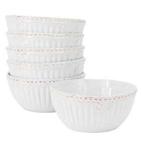 Modern Southern Home Capri 6 Piece 6 Inch Stoneware Embossed Cereal Bowl Set in White