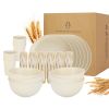 48Pcs Wheat Dinnerware Set Reusable Plastic Dinnerware Set Service for 6 Unbreakable Kitchen Cups Plates and Bowls Sets Dishwasher Microwave Freezer S