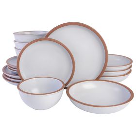 Soho Lounge Lagos 16 Piece Terracotta Double Bowl Dinnerware Set in Solid Matte White