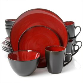 Gibson Soho Lounge Round 16-Piece Dinnerware Set, Burgundy
