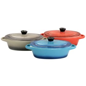 Crockpot Wexford 3 Piece 6.7oz Stoneware Mini Oval Casserole Set in Assorted Colors