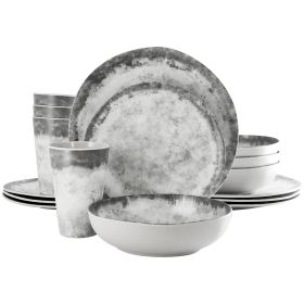 Gibson Elite Organic Decal 16 Piece Melamine Dinnerware Set in Gray