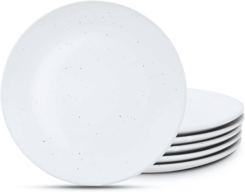 Moon Dinner Plates Set of 6, 10.5 Inch Ceramic Plates with Speckled Design, Large Salad Plates set of 6, Microwave and Dishwasher Safe, White