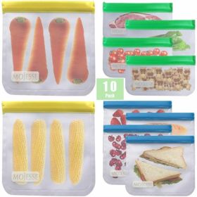 Reusable Sandwich Bags - 10 Pack Leakproof Freezer Gallon Bags BPA Free- Extra Thick Durable Reusable Storage Bags - Reusable Snack Bags For Food