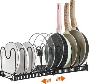 10 Dividers Expandable Pot Pan Organizer Rack Heavy Duty Cast Iron Adjustable DIY Under Cabinet Countertop Pot Pan Rack Storage Space Saving Pot