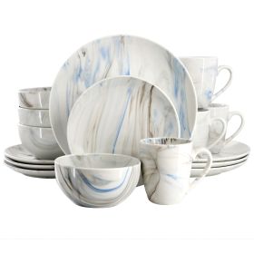 Elama Fine Marble 16 Piece Porcelain Dinnerware Set in Blue and Gray