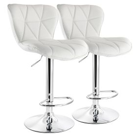 Elama 2 Piece Diamond Tufted Faux Leather Adjustable Bar Stool in White with Chrome Base
