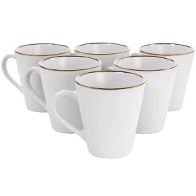 Elama Arthur 6 Piece Stoneware Mug Set in Matte White with Gold Rim