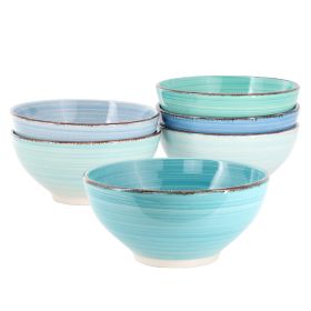 Elama Blue Ridge 6.25 Inch 6 Piece Round Stoneware Assorted Bowl Set
