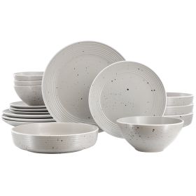 Elama Emilia 16 Piece Double Bowl Stoneware Dinnerware Set in Light Gray