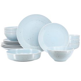 Elama Emilia 16 Piece Double Bowl Stoneware Dinnerware Set in Light Blue