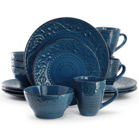 Elama Malibu Deep Ocean 16-Piece Stoneware Dinnerware Set in Dark Blue