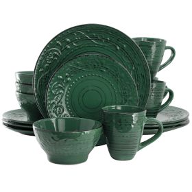 Elama Malibu Sea Glass 16-Piece Dinnerware Set in Dark Green