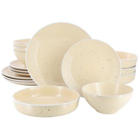 Elama Emilia 16 Piece Double Bowl Stoneware Dinnerware Set in Cream Yellow