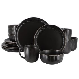 Elama Leo 16 Piece Stoneware Dinnerware Set In Black