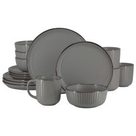 Elama Leo 16 Piece Stoneware Dinnerware Set In Dark Gray