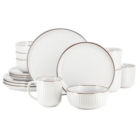 Elama Leo 16 Piece Stoneware Dinnerware Set In White