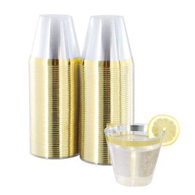 Elama 100 Piece 9 Ounce Disposable Plastic Gold Rimmed Party Cup Set