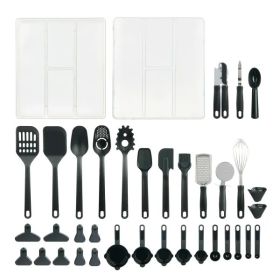 Mainstays 36 Piece Kitchen Gadget Set with Kitchen Cooking Utensils, and Drawer Organizer, Black