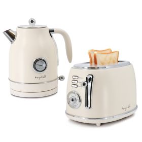 MegaChef 1.8 Quart Electric Tea Kettle and 2 Slice Toaster Combo in Matte Cream