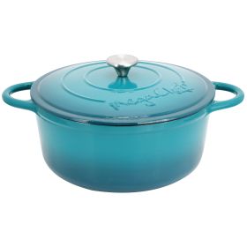 MegaChef 6.35 Quart Round Enameled Cast Iron Dutch Oven with Self Basting Lid in Light Blue