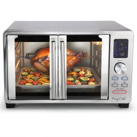 MegaChef 26.4 Quart Digital Electric French Door Multi-Function Stainless Steel Counter Top Oven with Rotisserie Set