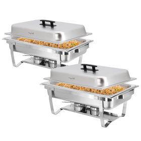 MegaChef 9.5 Quart Foldable Stainless Steel Professional Chafing Dish/Food Warmer/Buffet Server Serving Trays, Set of 2